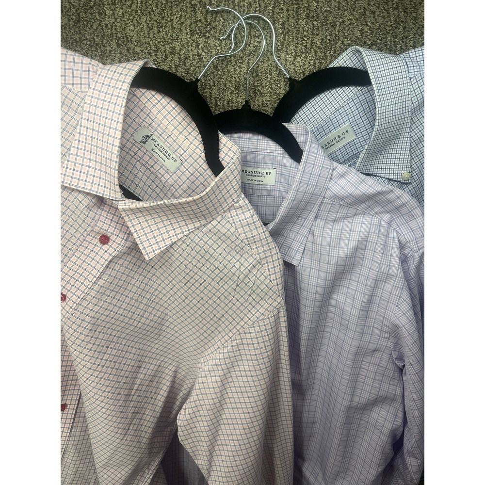 Measure Up Custom Bundle 3 Dress Shirts Made in USA XXL Check Pattern Tailored